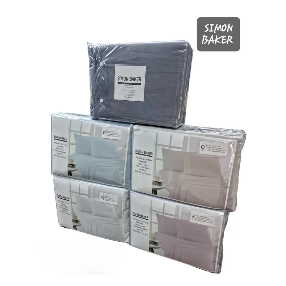 Cotton Flannel Sheet Set (4pc — Flat, Fitted + 2 Pillowcases)